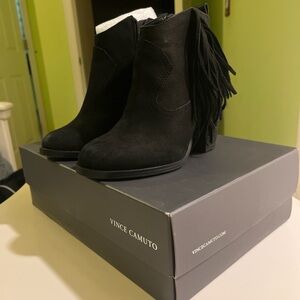 Vince Camuto Black Suede Fringe Booties